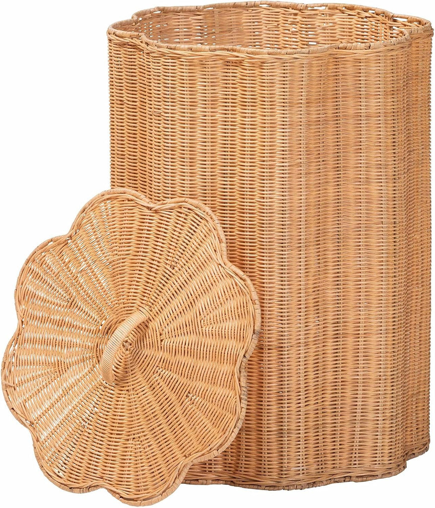 Danilo Natural Rattan Laundry Hamper - Handwoven Wicker Storage Basket for Laundry Room, Bathroom, or Bedroom