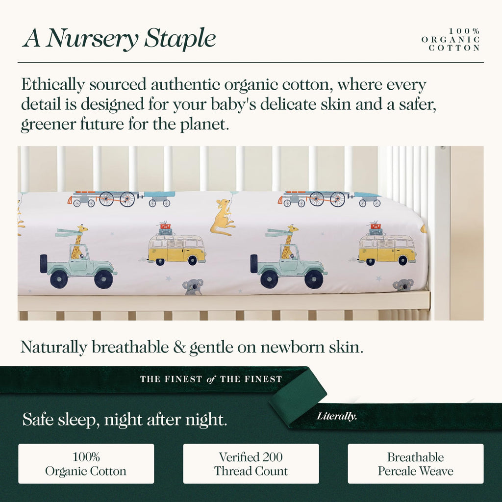 100% Organic Cotton Mini Crib Sheets, 27" x 39", Tiny Explorers, 3-Pack