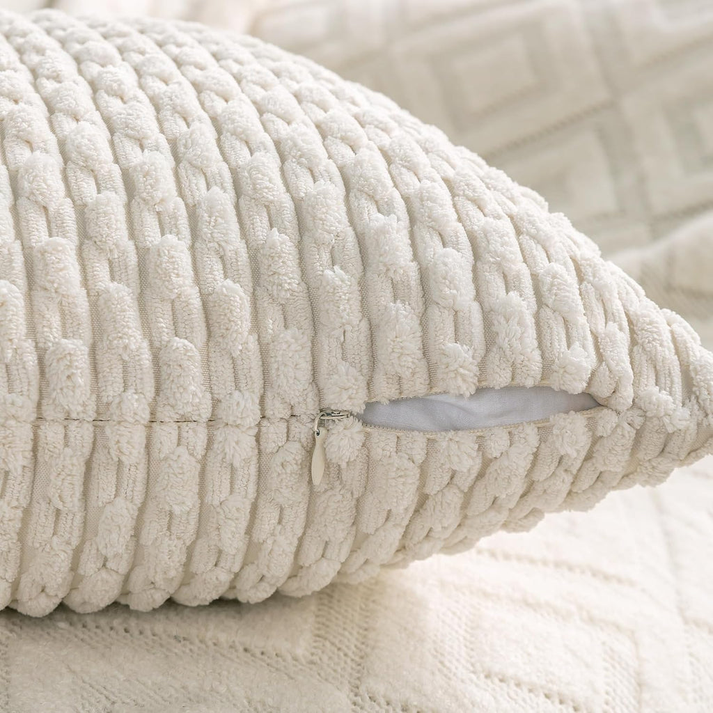 Set of 4 Neutral Decorative Throw Pillow Covers 18x18 Inch Corduroy Pillow Covers
