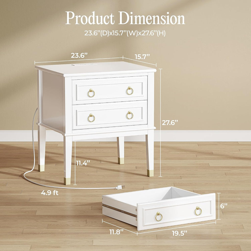 27.6 Inch Tall Nightstand with Charging Station, USB-C Port, Larger Night Stand Set of 2, Bedside Table with 2