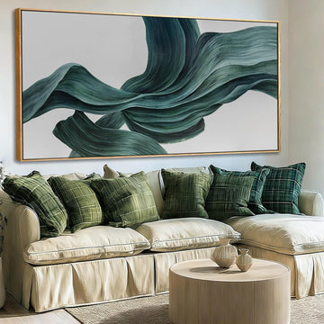 Green Abstract Canvas Wall Art, Large Framed Artwork with Wooden Frame, Pictures Wall Decor, Contemporary