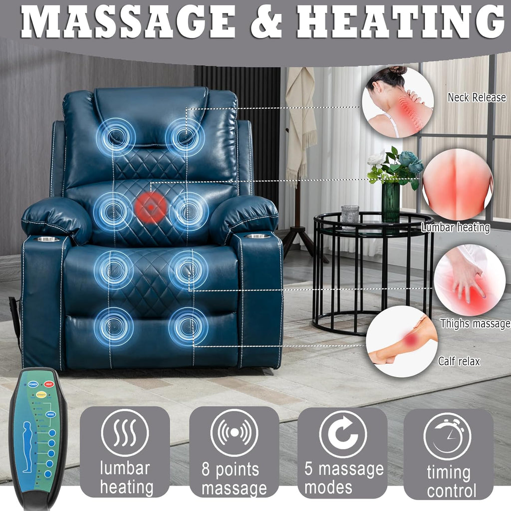 Large Power Lift Recliner Chair Sofa with Massage and Heat for Big and Tall Elderly,Infinite Positions,Dual Motor,Cup