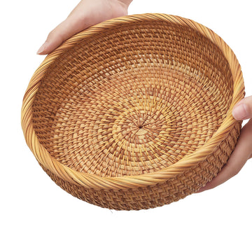 9.2" Medium Rattan Wicker Bread Basket, Fruit Basket Counter