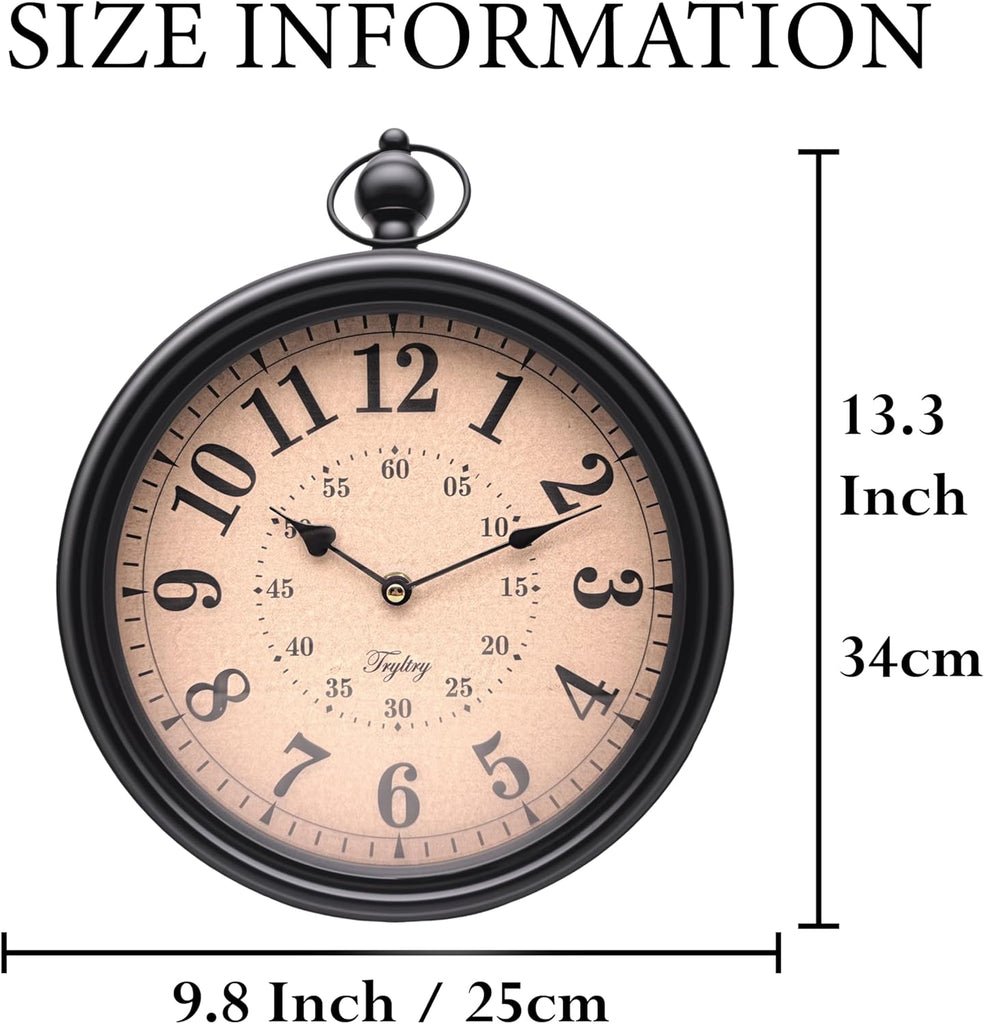 Retro Round Wall Clock Metal Vintage Antique Wall Clocks Battery Operated Old Design Style for Kitchen