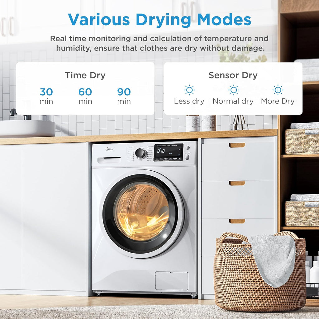 24 Inch All-in-One Front Load Washer Dryer Combo, 2.7 Cu.ft 26lbs Ventless Full-Automatic Washing Machine with Steam
