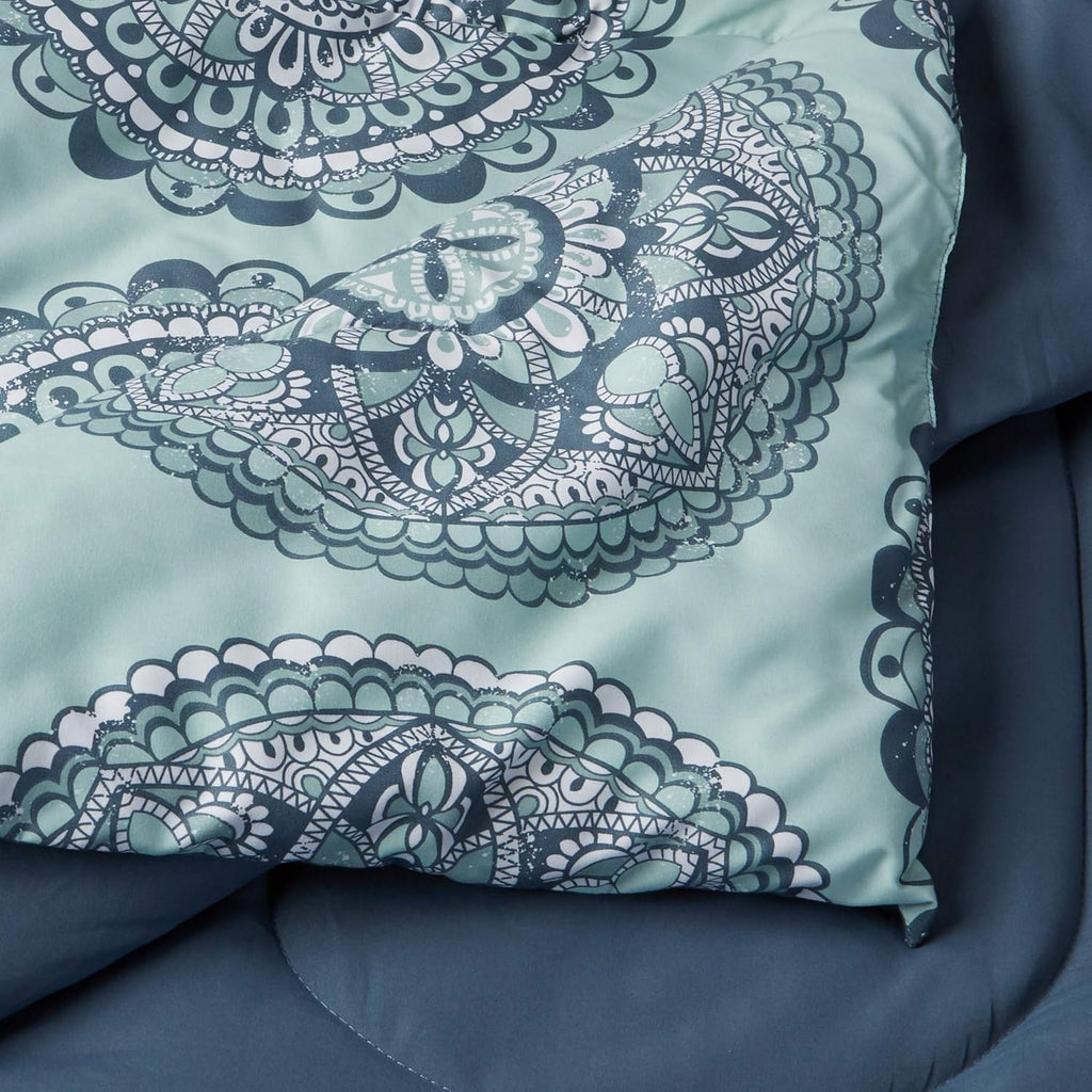 10-Piece Bed-in-a-Bag Comforter Set, Soft, Lightweight Microfiber, Full/Queen, Sea Foam Medallion