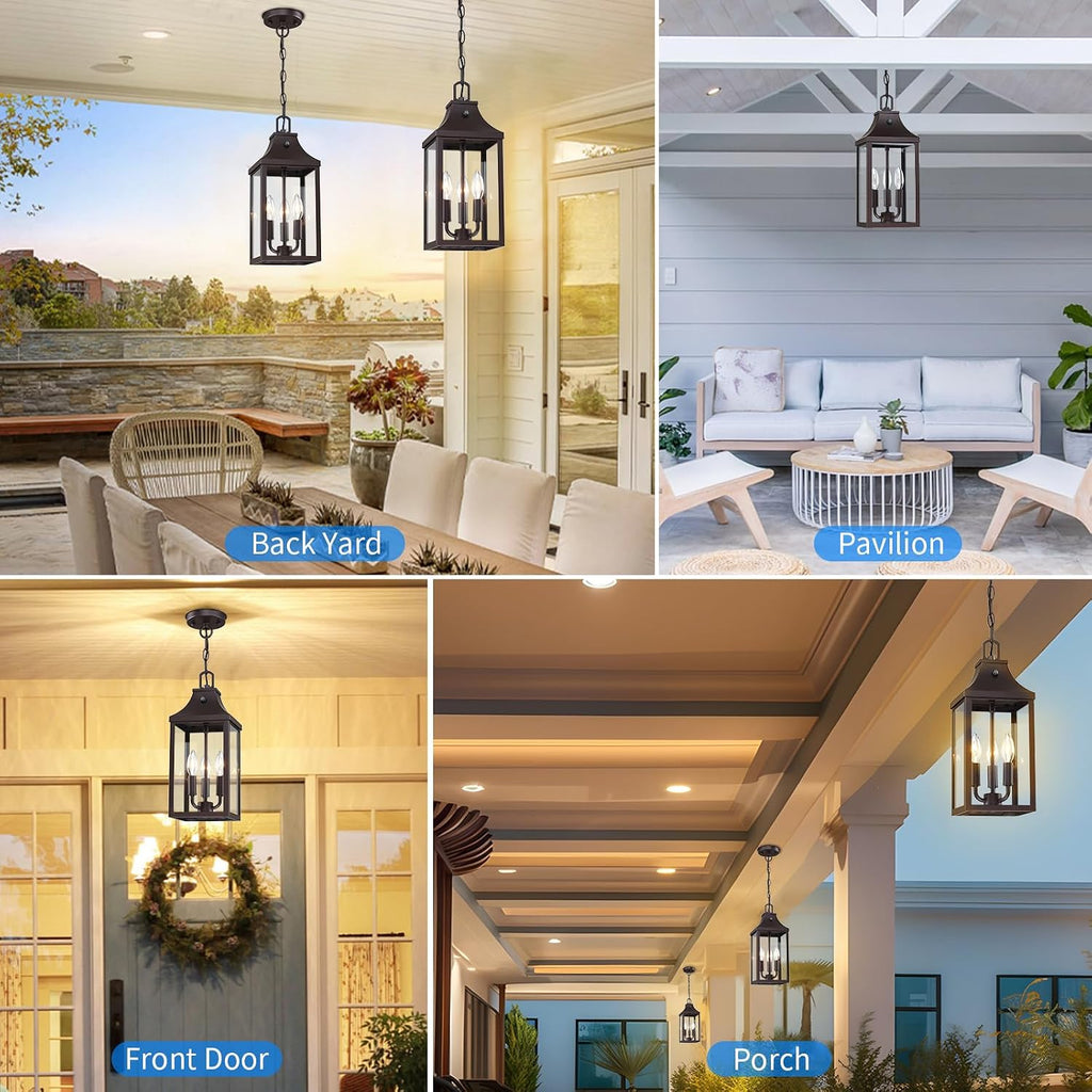15.5'' Large Outdoor Pendant Light Fixtures 3-Light, Dusk to Dawn Exterior Hanging Lantern Porch Light Adjustable