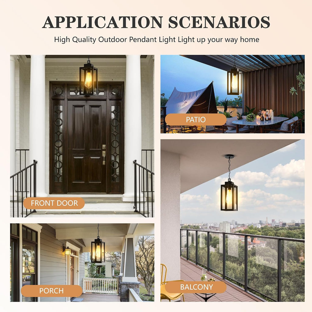 Outdoor Pendant Light Fixture Waterproof Outdoor Hanging Porch Light Anti-Rust Exterior Hanging Outdoor Lantern for Porch Yard Front Door Garage Balcony Patio Garden