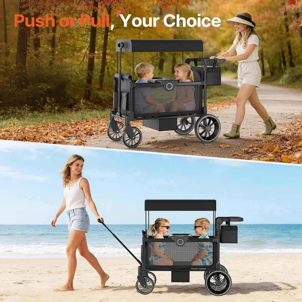 Stroller Wagon for 2 Kids with Side Entry & Point Safety