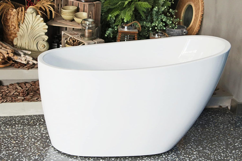 VTRS482627 48-Inch Acrylic Freestanding Tub with Drain, Glossy White