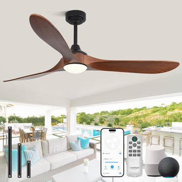 72 inch Outdoor Ceiling Fans with Lights,Smart Wood Large Ceiling Fan for Alexa,Google & APP Control,Indoor/Outdoor