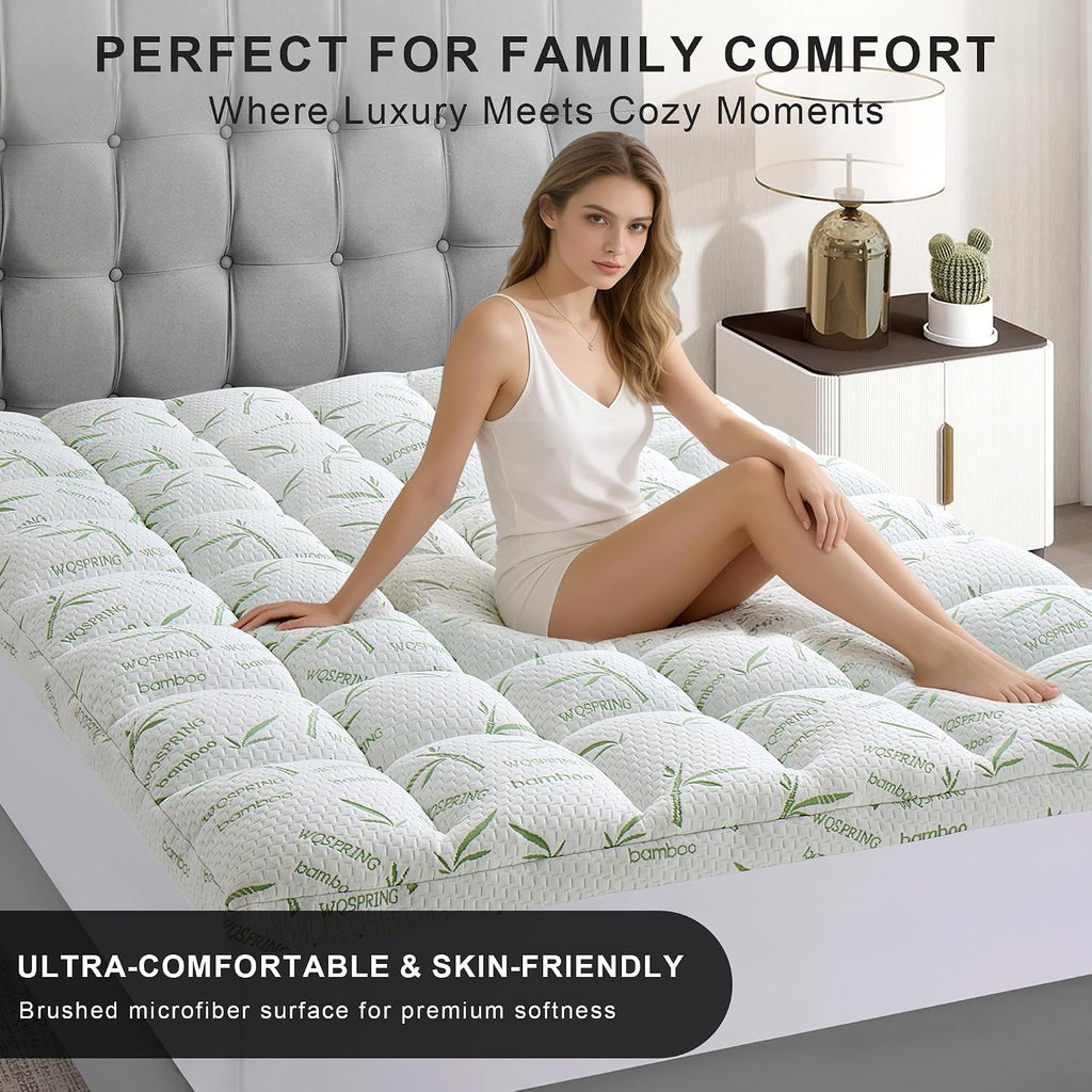4 Inch Mattress Topper Full Size Memory Foam Bamboo Pillow Top Back Pain | Breathable Hypoallergenic OEKO-TEX
