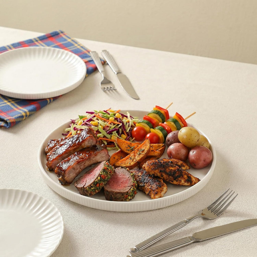 Round Serving Platters 3-Pack (12.8"/10.8"/8.8") - White Porcelain Serving Trays for Veggie, Fruit, Cheese, Snack