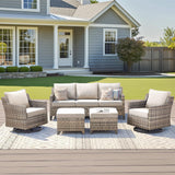 5-Piece Wicker Outdoor Patio Furniture Set - Swivel | Grey All-Weather Resistant for Patio, Garden & Porch
