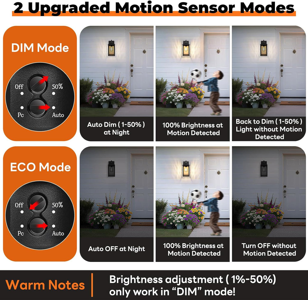Motion Sensor Outdoor Lights Fixture, Dusk to Dawn Exterior Porch Light Wall Mount with Water-Rippled Glass