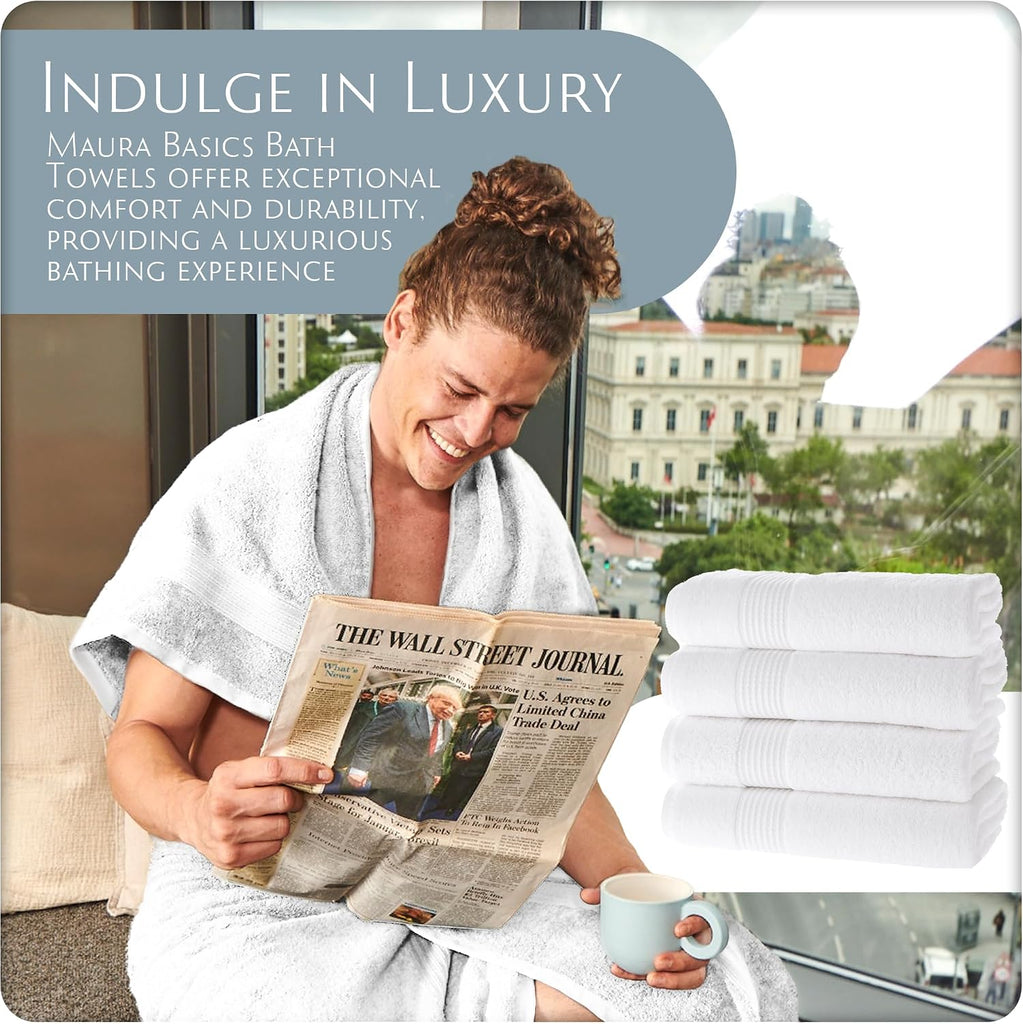 Basics Performance Bath Towels 100% Turkish Cotton with Hook Loops. Extra Large Luxury Absorbent Plush Towel Sets