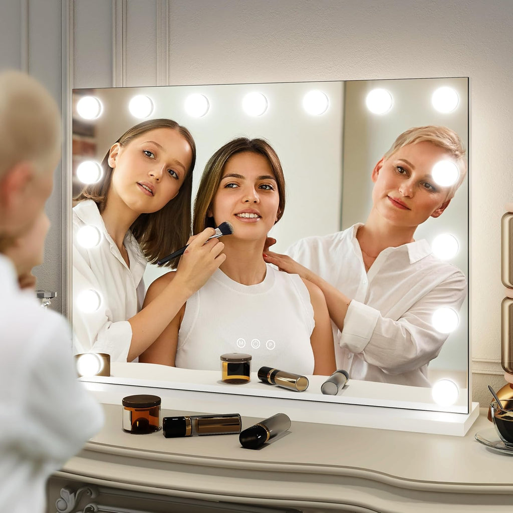 Hollywood Vanity Mirror with Lights 23x18,Large Lighted Mirror Makeup Mirror with 15 Dimmable LED Bulbs, 3-Color