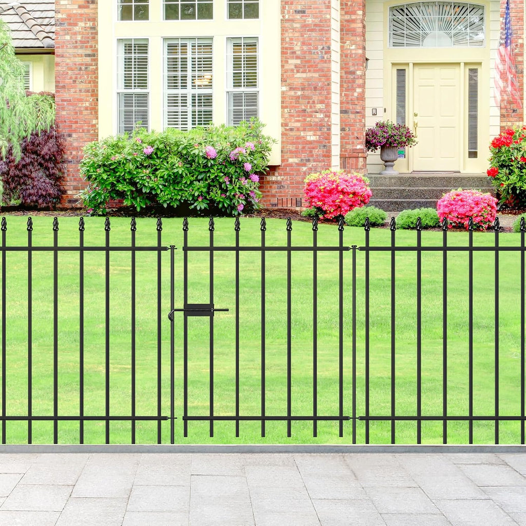 Metal Garden Fence with Gate 30 in H x 10 ft L, 1 Gate + 4 Panels Border Fence Panels Animal Barrier for Dogs, No Dig