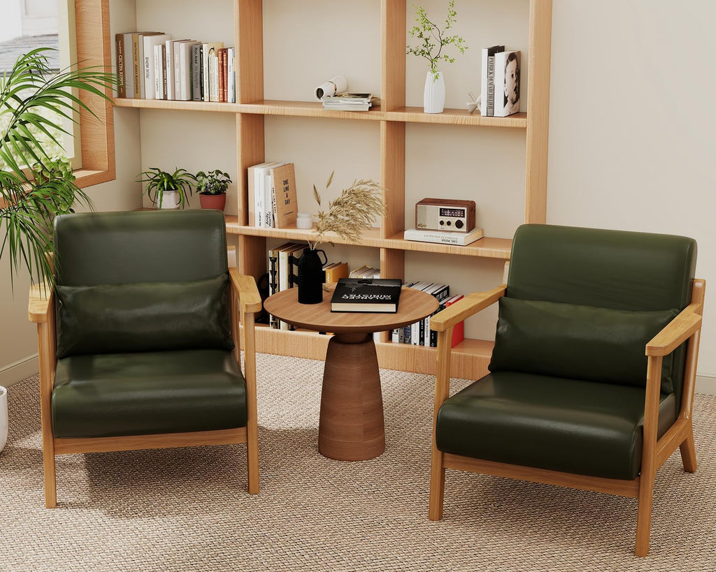 Modern Lounge Chair and Ottoman — Green Faux Leather