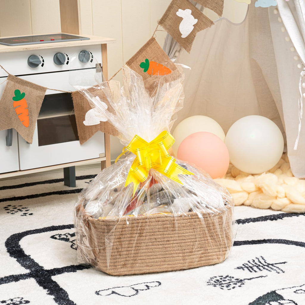 Large Woven Rope Gift Basket with Leather Handles, 20L, Jute