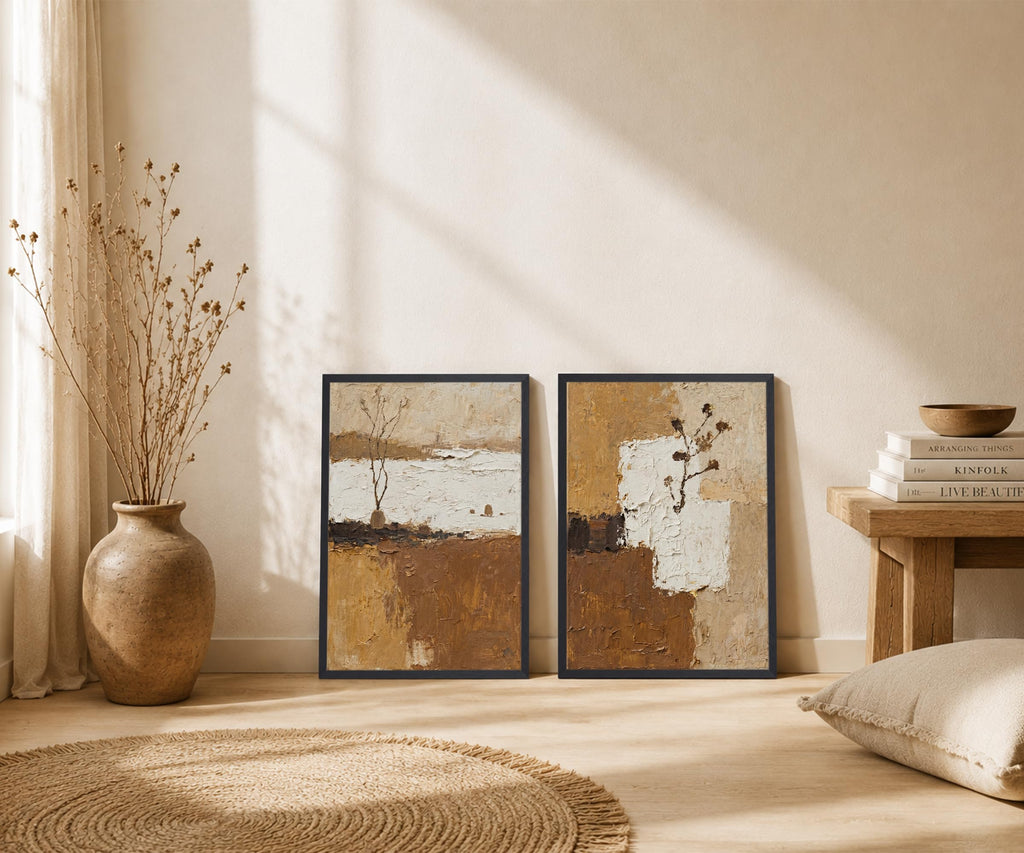 Rustic Brown Abstract Wall Art Vintage Earth Tone Landspace Canvas Print