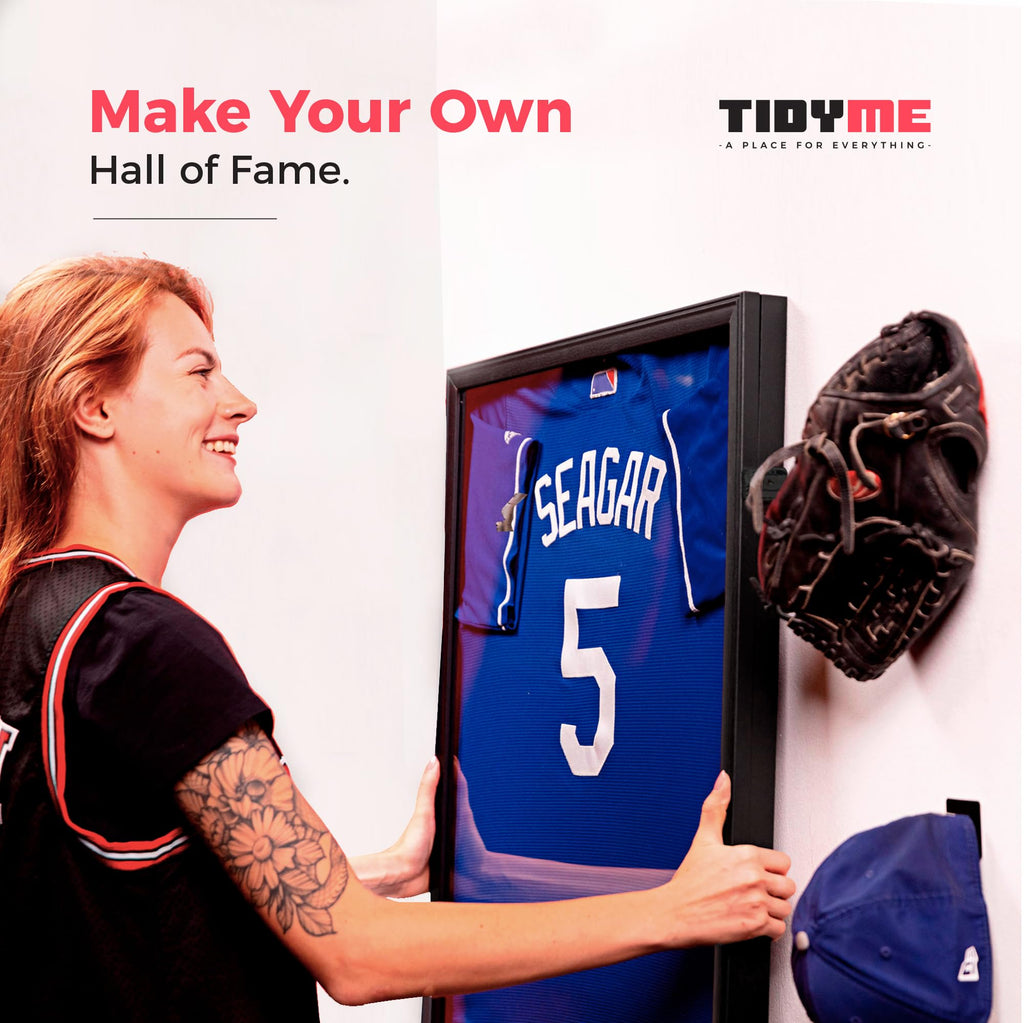 Jersey Frame Display Case, Lockable Sports Shadow Box, Black Locks