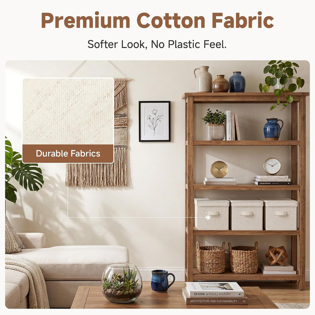 Fabric Storage Bins with Lids, Decorative Storage Bins with Soft Handles, Foldable Storage Baskets for Closet
