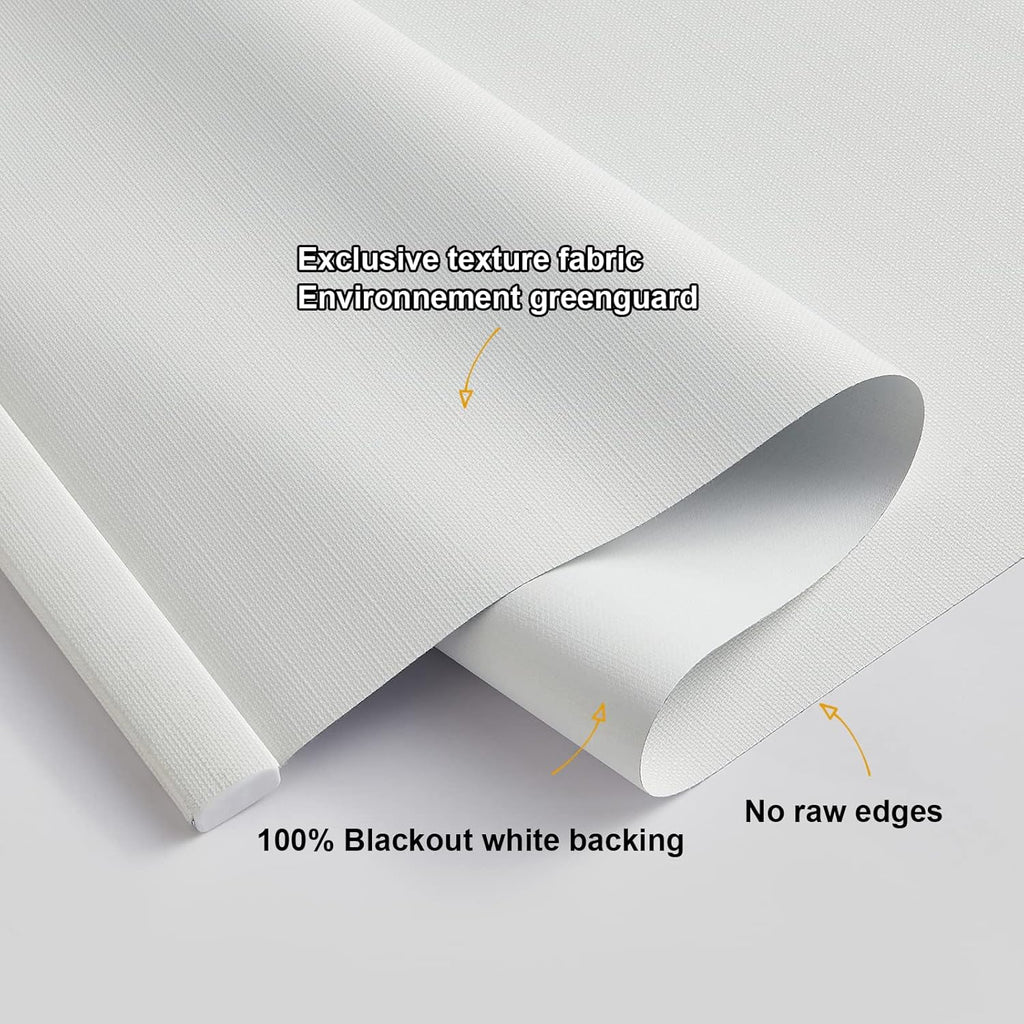Free-Stop Cordless 100% Blackout Roller Shades for Window Blinds with Linen Look Textured Fabric (White, 20"W x 72"H)
