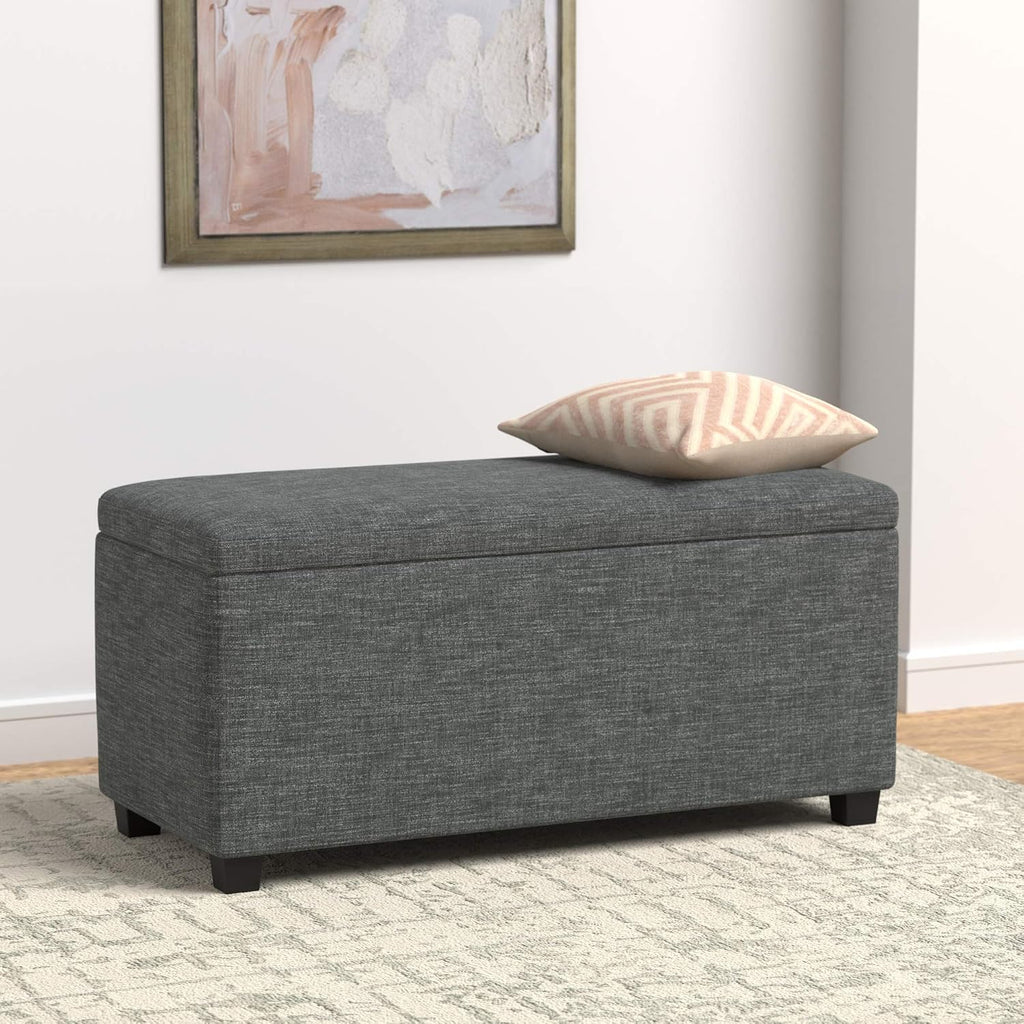 Upholstered Storage Ottoman Bench with Soft Close Lid, Child-Safety Hinge, 35.5"W x 16.5"D x 17"H, Charcoal Gray