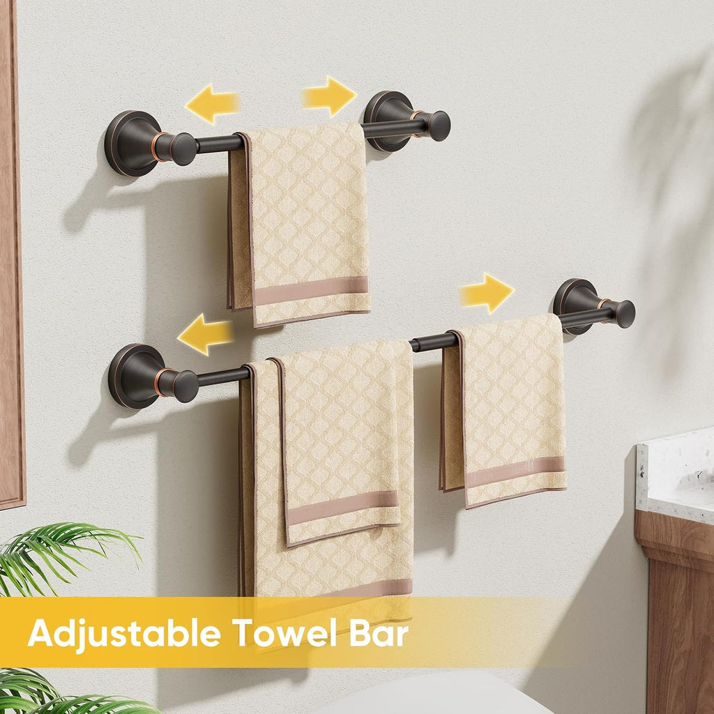 Towel Racks Wall Mounted Bath Towel Bar Oil Rubbed Bronze | Adjustable 16-26 In, Wall Mounted Towel Holder, Stainless