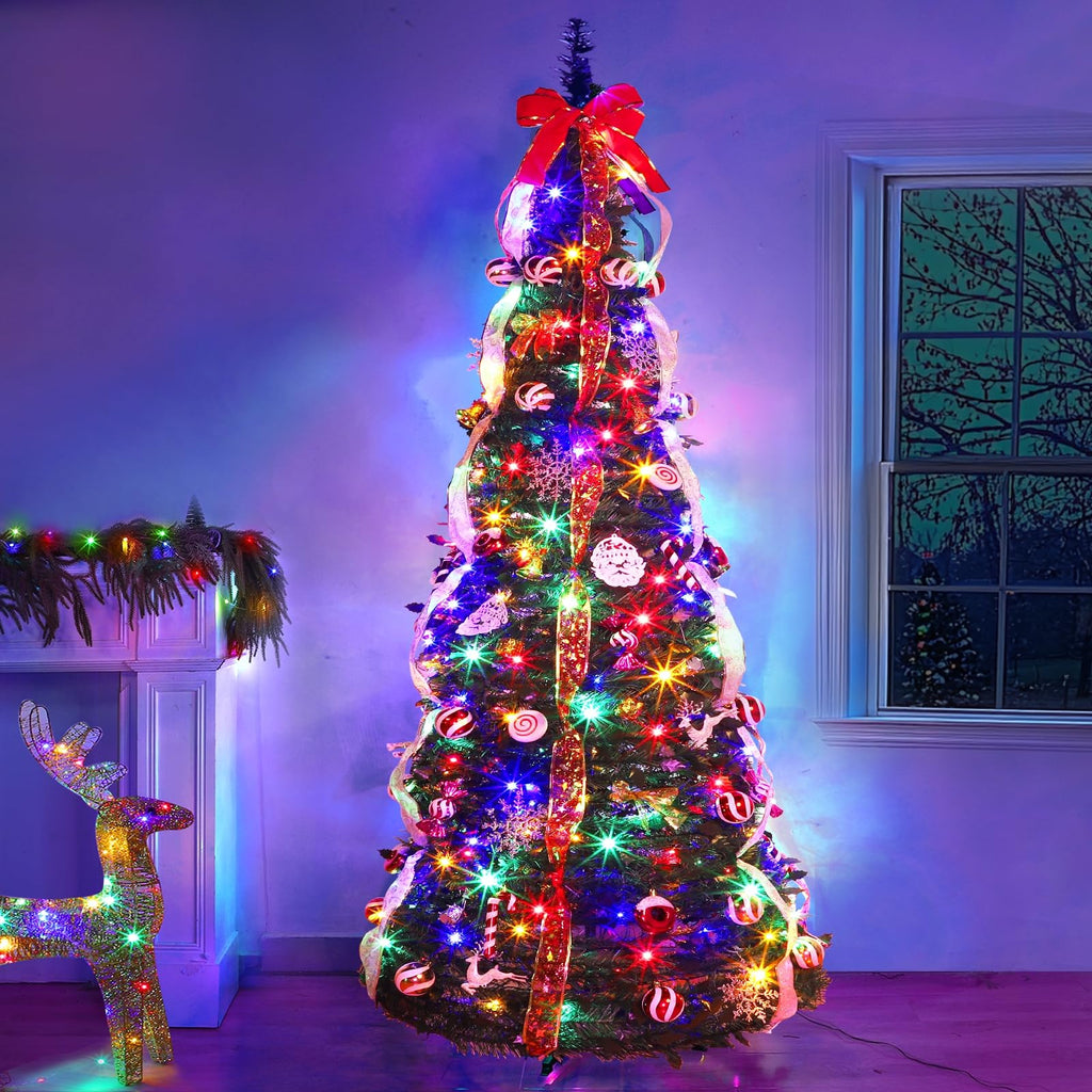 6.5FT Prelit Pop Up, Dual Color Changing Lights Timer 8 Modes