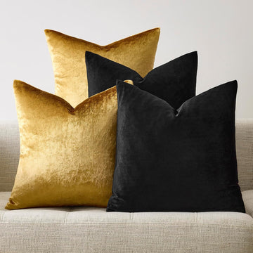 Decorative Throw Pillow Covers 18 x 18,Gold Black Soft, Set of 4 Square Velvet Cushion Covers
