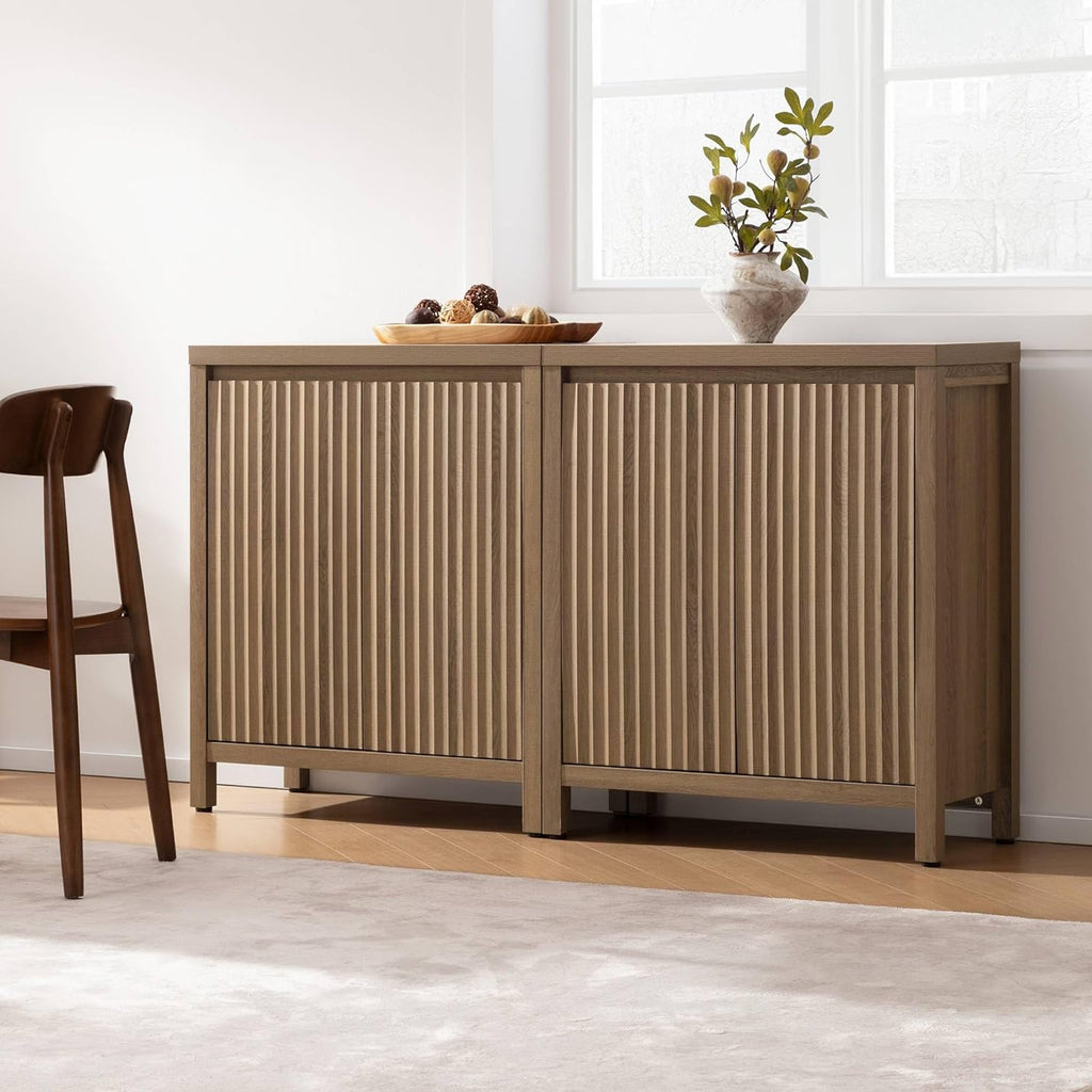 Sideboard Buffet Cabinet with Storage, Fluted Credenza Console Cabinet with Adjustable Shelves