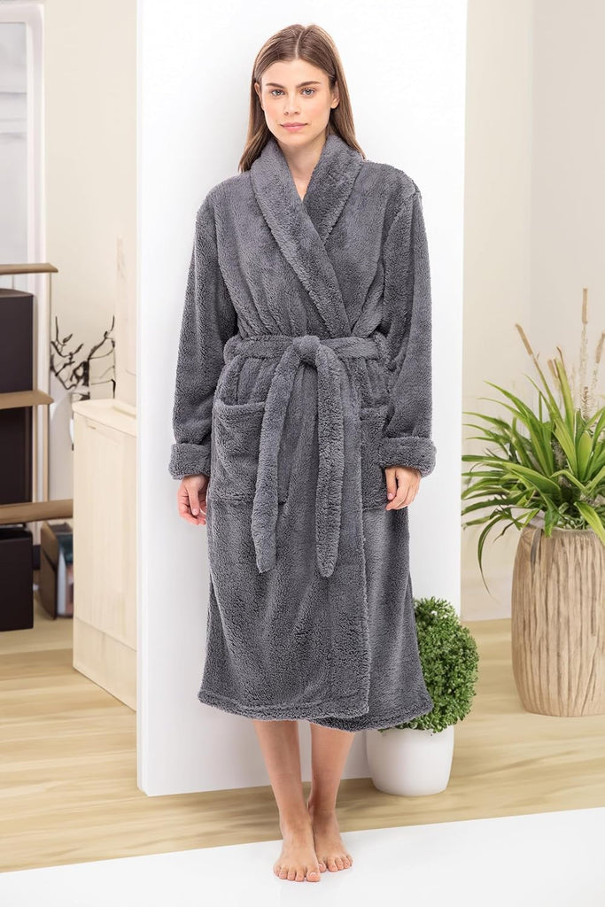 ADR Women's Long Sleeve Plush Fleece Robe with Pockets, Bathrobe