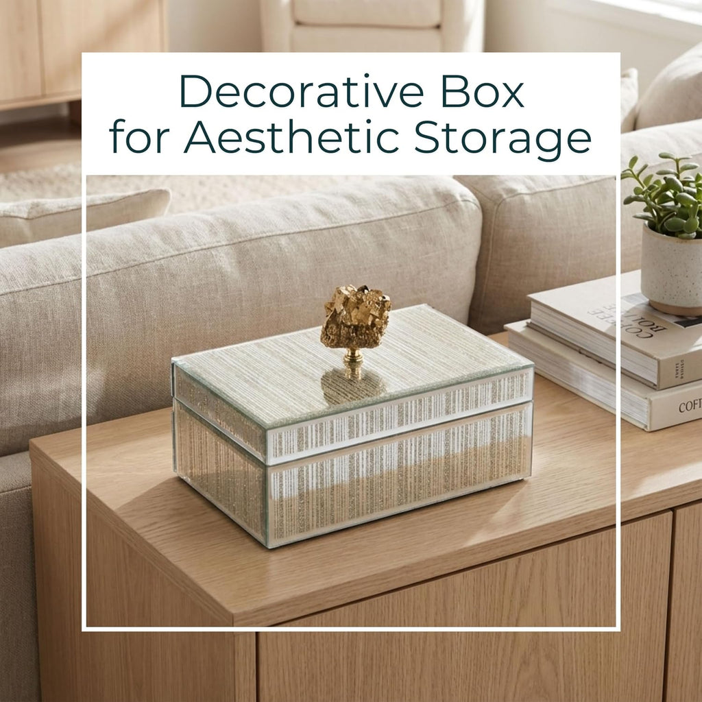 Decorative Storage Box Decor - Modern Jewelry Box with Lid and Statement Handle, or Office Display - Stylish Accent