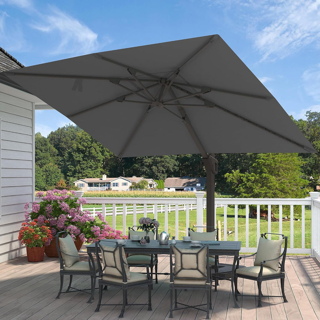 9' X 12' Cantilever Patio Umbrella Rectangular Outdoor Large Offset Umbrellas with 7 Tilts Adjustable 360°Rotation Pool