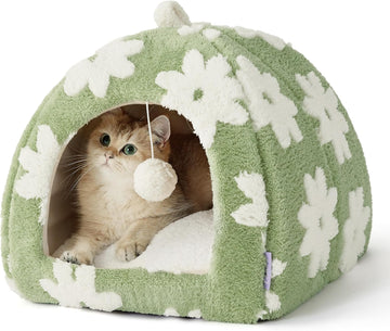 Cute Cat Beds for Indoor Cats - 2 in 1 Cat Cave Bed for Kittens and Small Pets with Removable Washable Cushioned