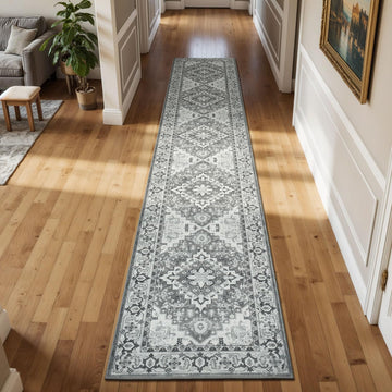 2 x 10 Runner Rug, Washable Entryway Rugs, Grey White
