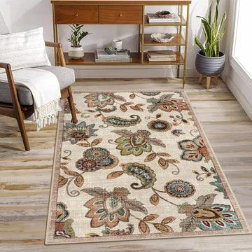 Washable Floral 3x5 Area Rug, Paisley Rug for Entryway Non Slip, Soft Vintage Accent Dorm Rug Indoor
