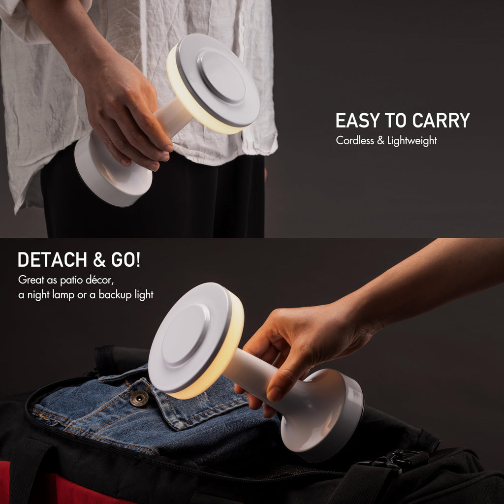 Dome Cordless Rechargeable LED Mushroom Table Lamp, Piano White
