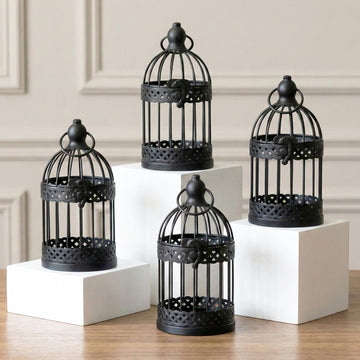 Bird Cage Decorative Candle Holders, Black, Small, 4-Pack | Vintage Birdcage Centerpieces for Tables, Set of 4