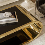 Gold Stainless with Glass Coffee Table, Modern Coffee Table, 2-Tier Glass Top with Large Space Fashion Design