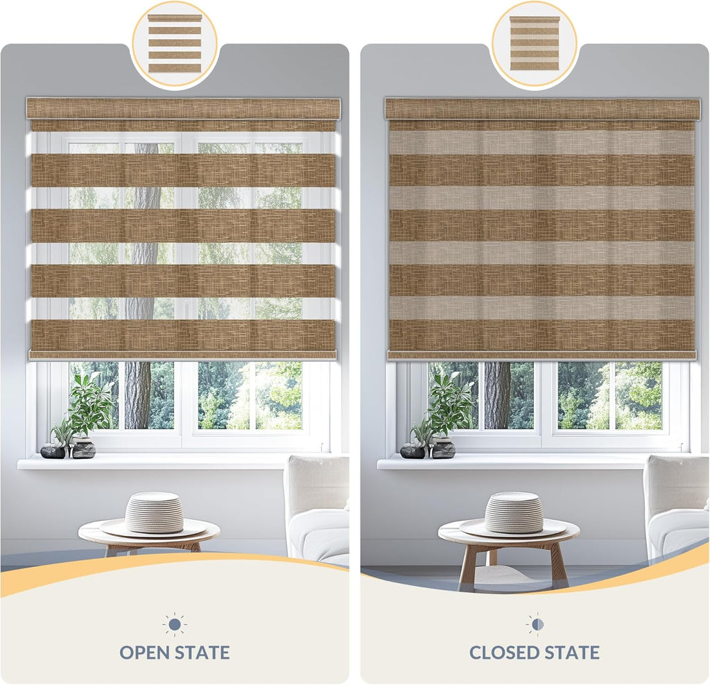 Cordless Zebra Blinds for Windows, Free-Stop, Dual Layer Zebra Blinds for Indoor Windows, Filtering Light Control for Day & Night, Sheer Shades for Home or Office, Sand Brown, Custom Sizes