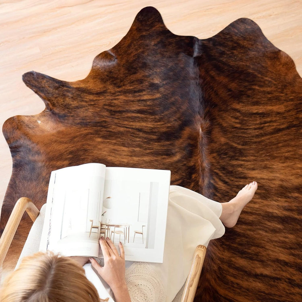 100% Genuine Brazilian Cowhide Rug - Brindle - Luxury Cowskin Leather Area Rug Décor 7 x 6 feet