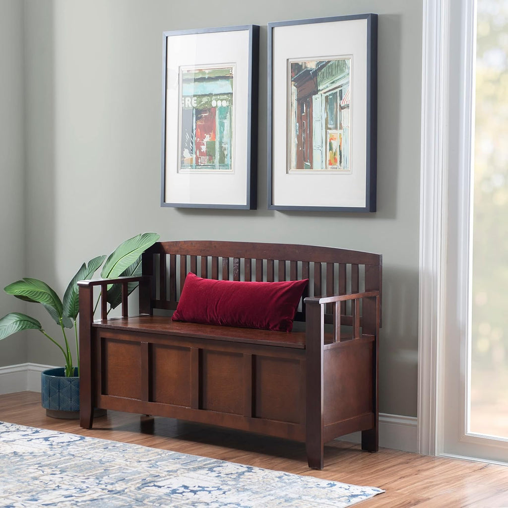 Dcor Home Decor Cynthia Storage Bench, 50"w x 17.25"d x 32"h, Walnut