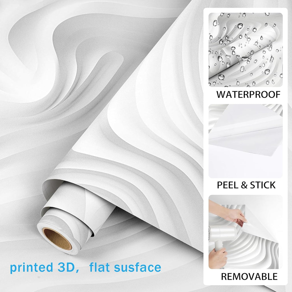 Modern Peel and Stick Wallpaper Grey White Minimalist Wave 3D Effect Wallpaper Self Adhesive Easy Removable Bedroom