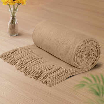 Light Brown Knitted Blanket with Tassels Fringe 50" x 60", Super Soft Knit Throw Blanket, Farmhouse Decorative