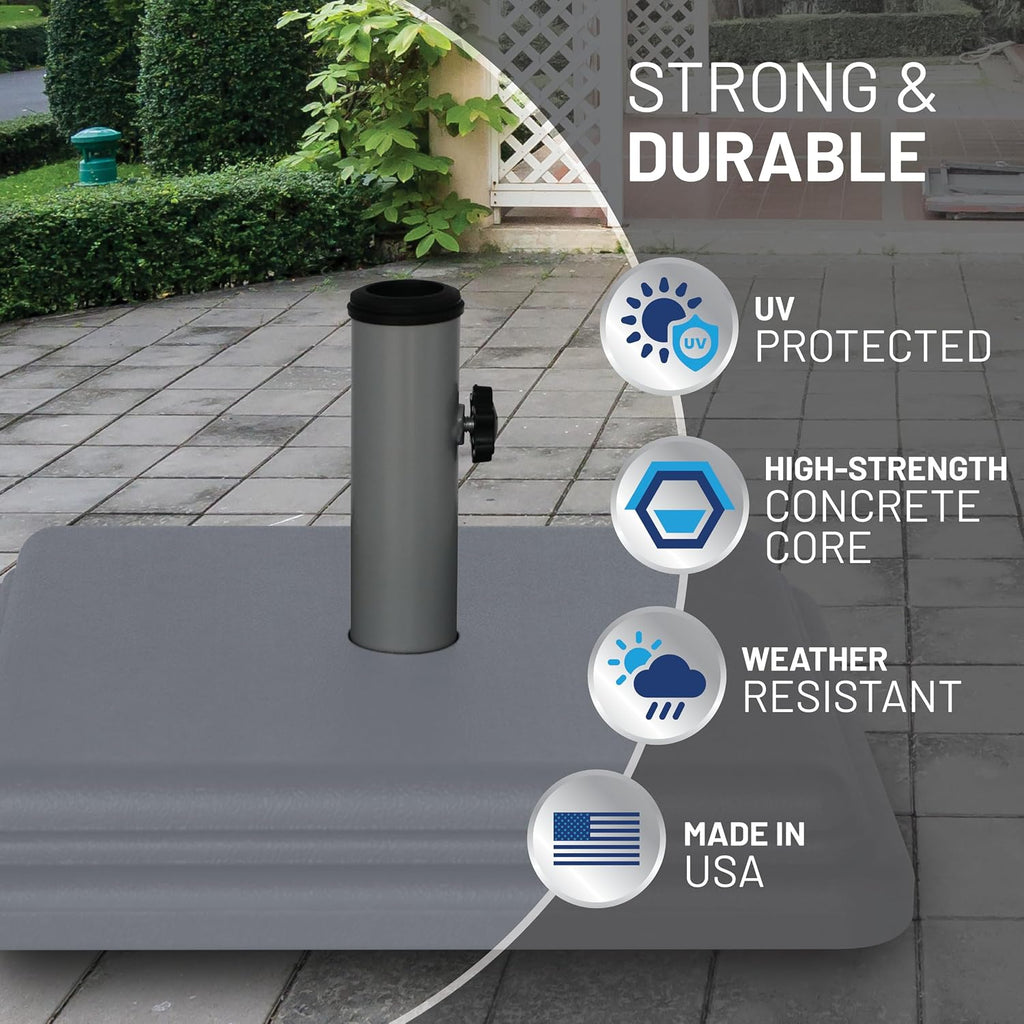40 Pound Umbrella Base - Weighted Umbrella Base For Use With Patio Table - Heavy Duty Base for Umbrella - Gray