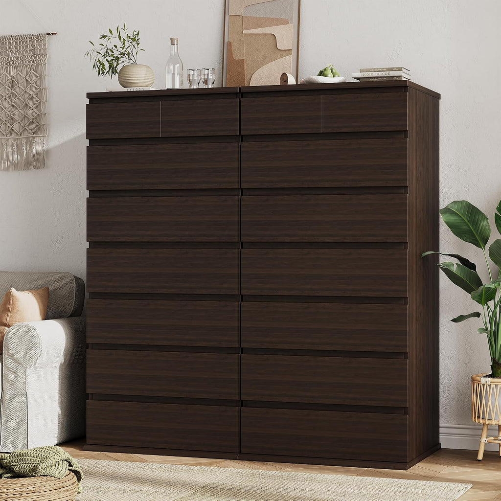 Brown Tall 8 Drawer Dresser ,Dressers & Chests of Drawers with Jewelry Storage,Wood Storage Dresser with Deep Drawers