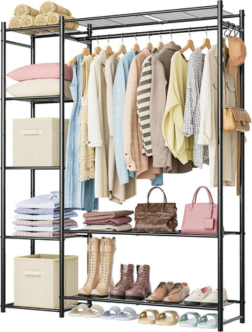 Wardrobe Closet,Portable Clothes Rack with 4 Tiers Shelves,Freestanding Closet Organizers and Storage System with